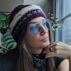 Free People Purple and White Knit Hat